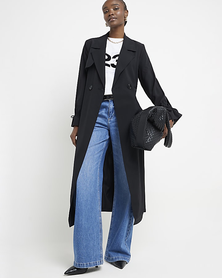 Long black duster coat best sale