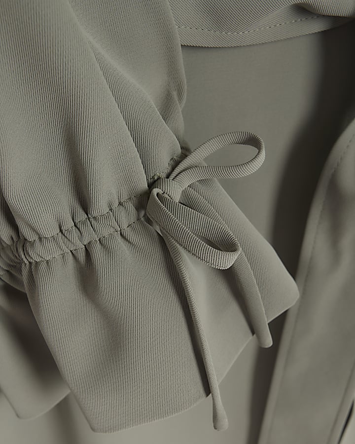 Khaki tie cuff belted duster coat