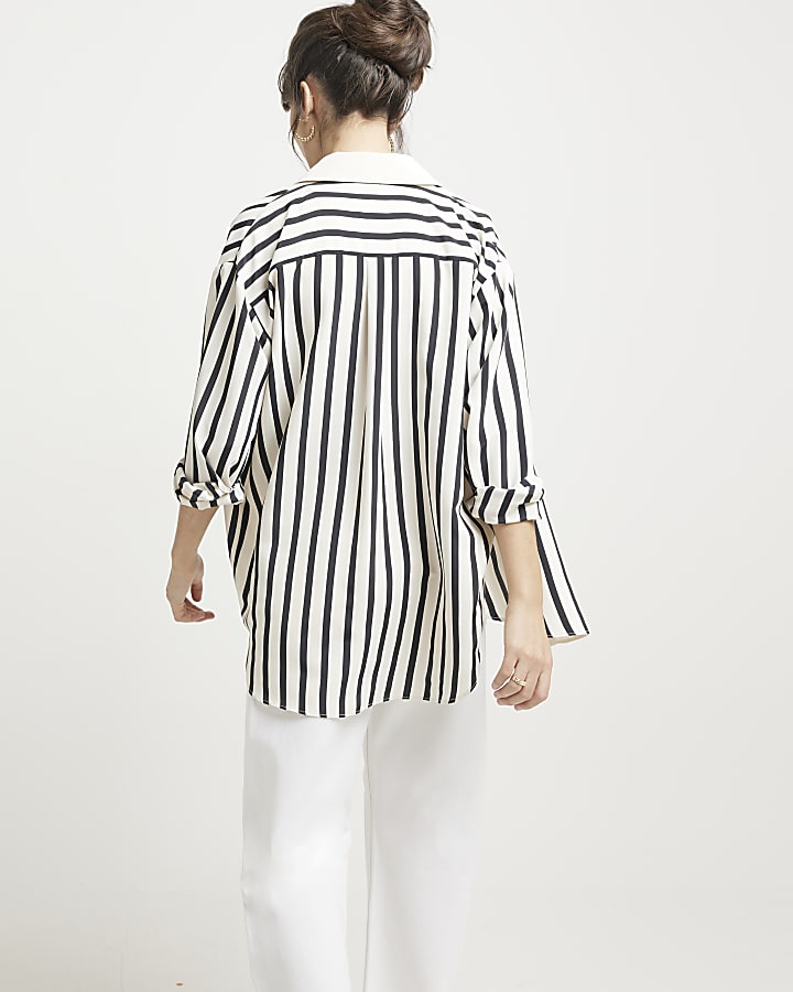 Cream stripe oversized long sleeve shirt