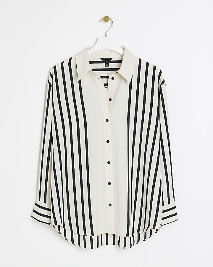 Cream stripe oversized long sleeve shirt