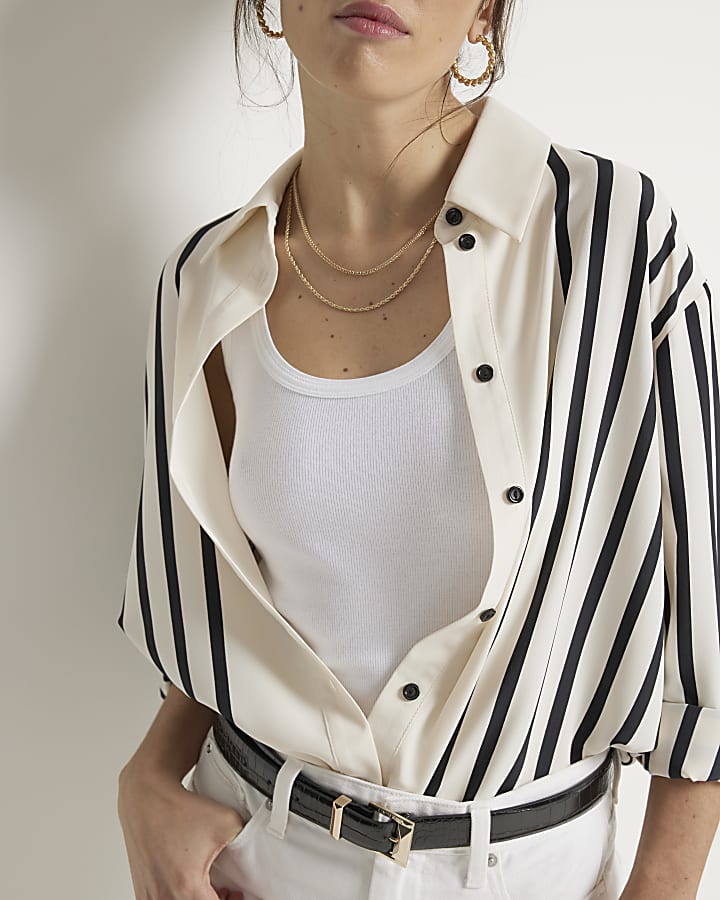 Cream stripe oversized long sleeve shirt