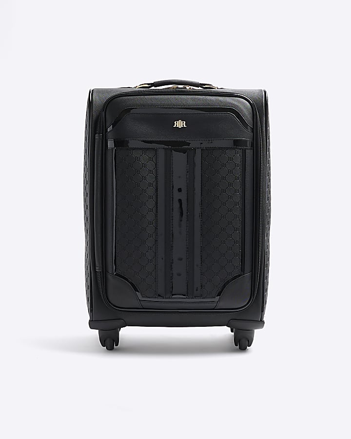 Black embossed RI monogram suitcase River Island