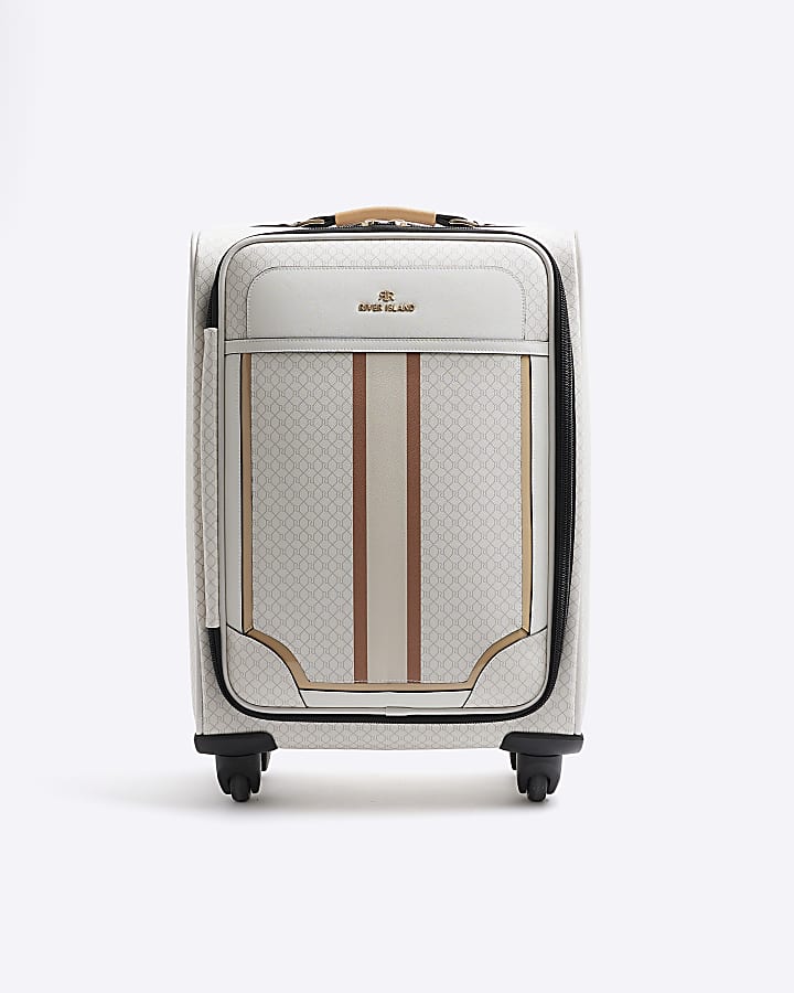 White RI monogram webbing suitcase River Island