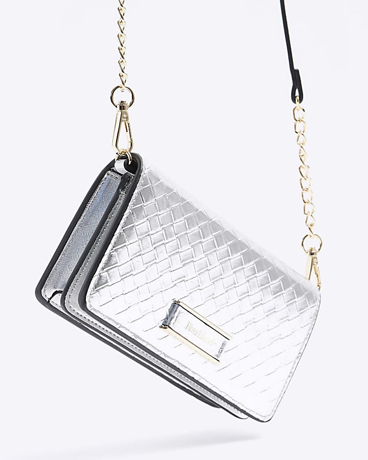 Silver weave cross body purse