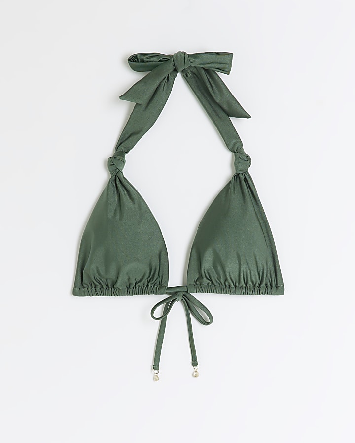 Khaki knot triangle bikini top