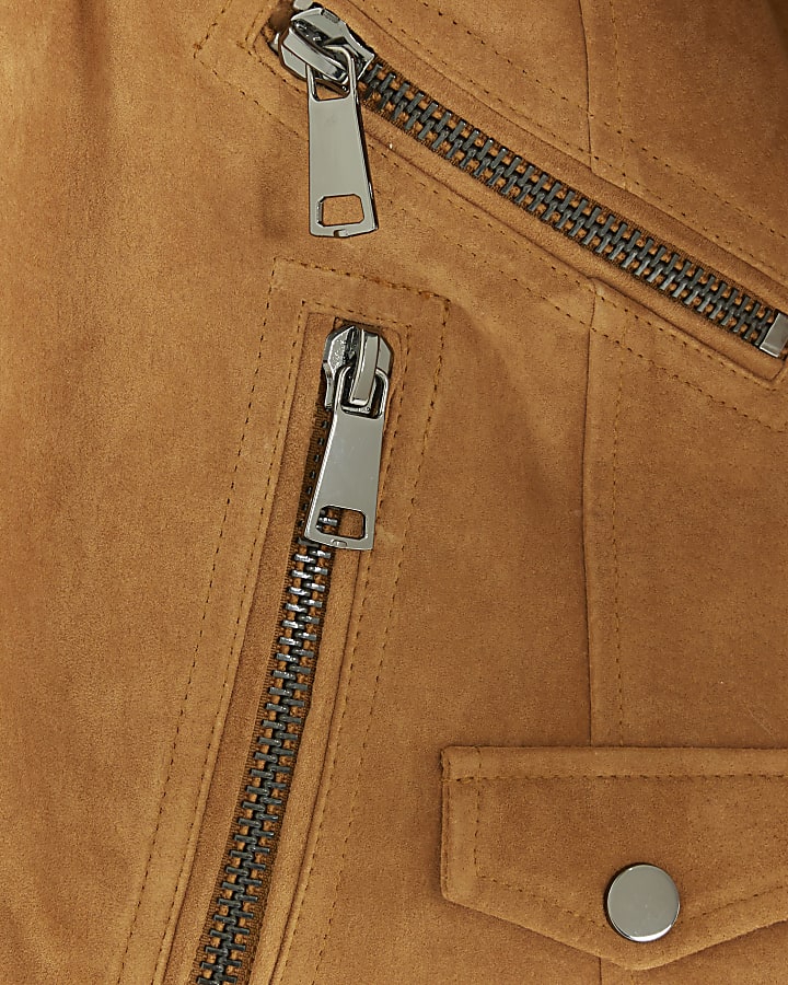 Brown suede belted biker jacket