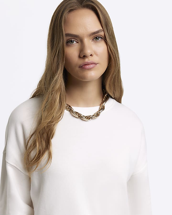 White crop plain sweatshirt