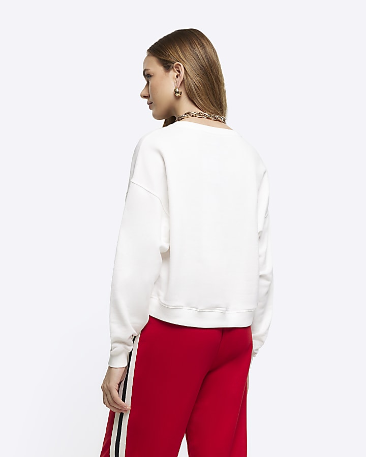 White crop plain sweatshirt