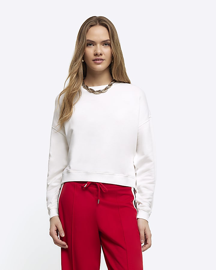 White crop plain sweatshirt