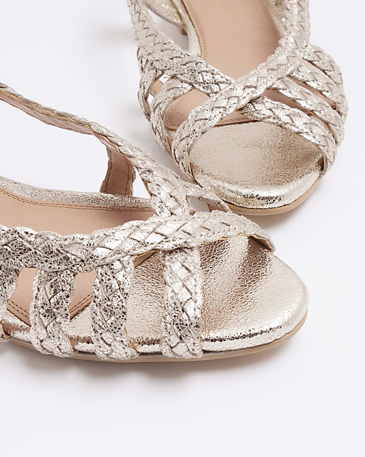 Gold leather sling back ballet pumps