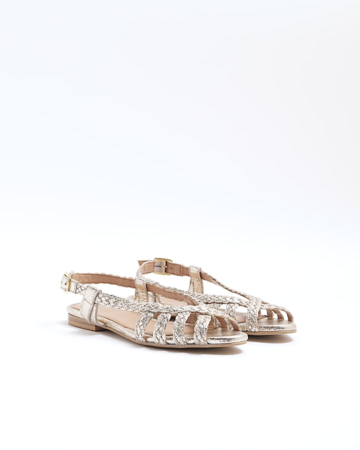 Gold leather sling back ballet pumps