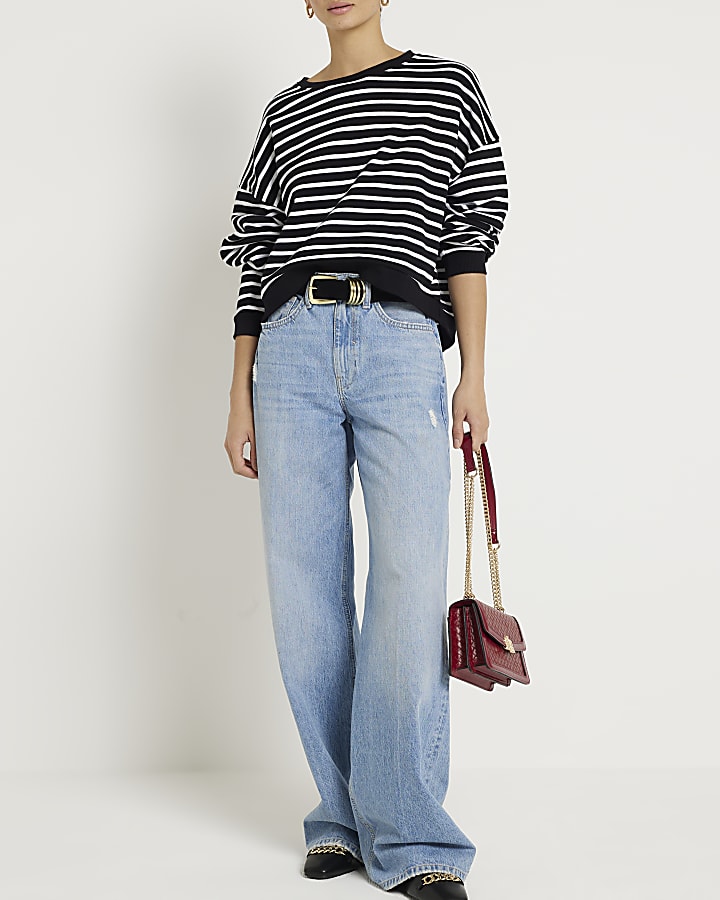 Black stripe crop sweatshirt