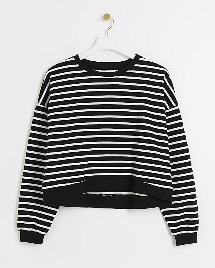 Black stripe crop sweatshirt