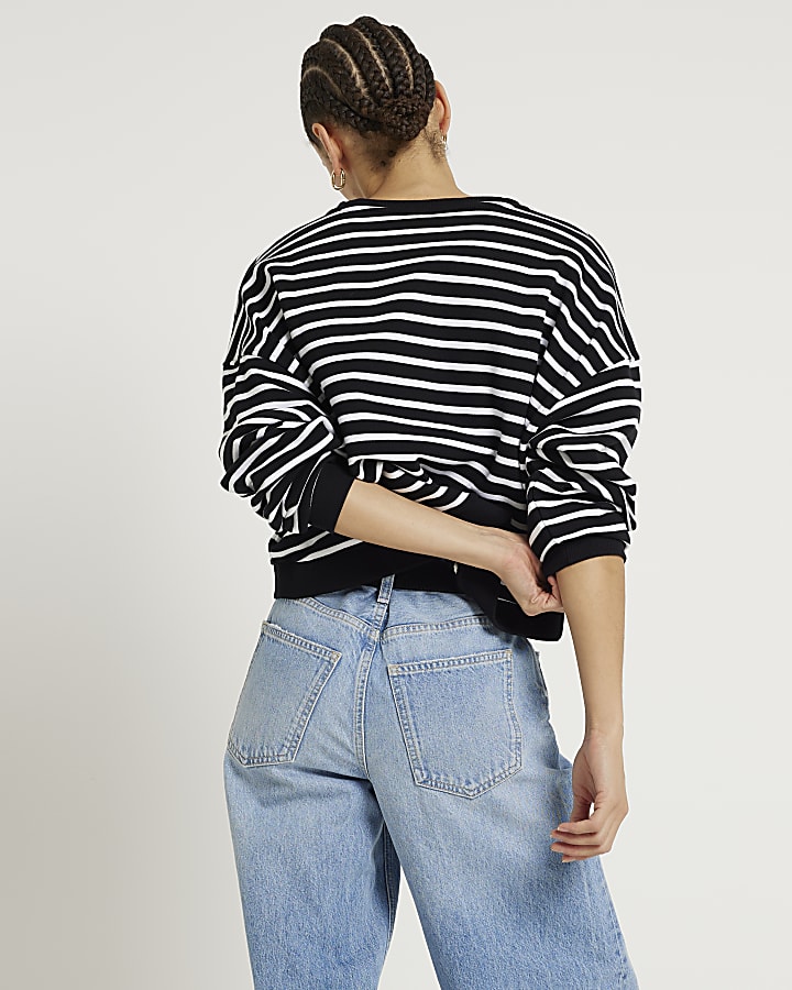 Black stripe crop sweatshirt