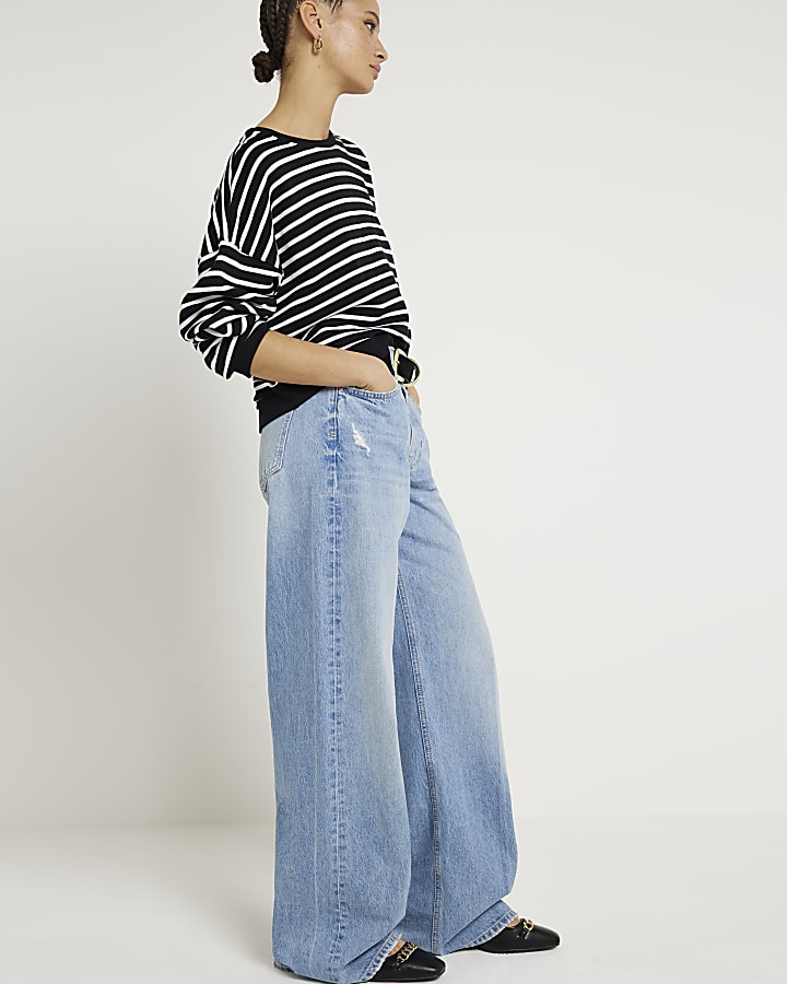 Black stripe crop sweatshirt