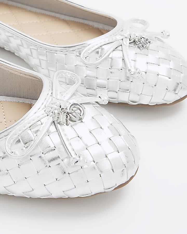 Silver weave bow ballet pumps