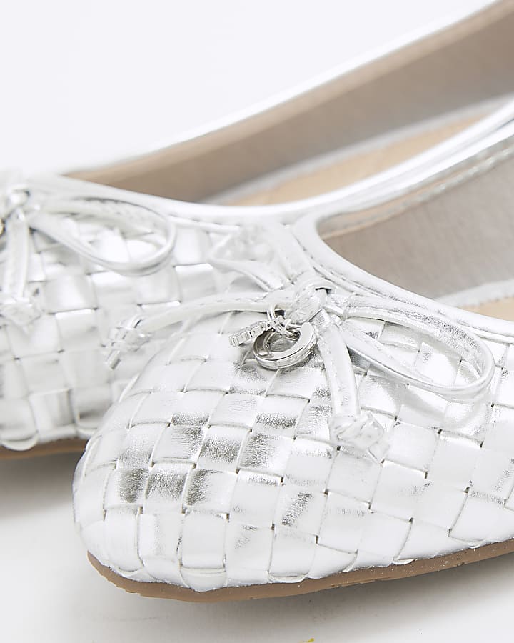 Silver weave bow ballet pumps