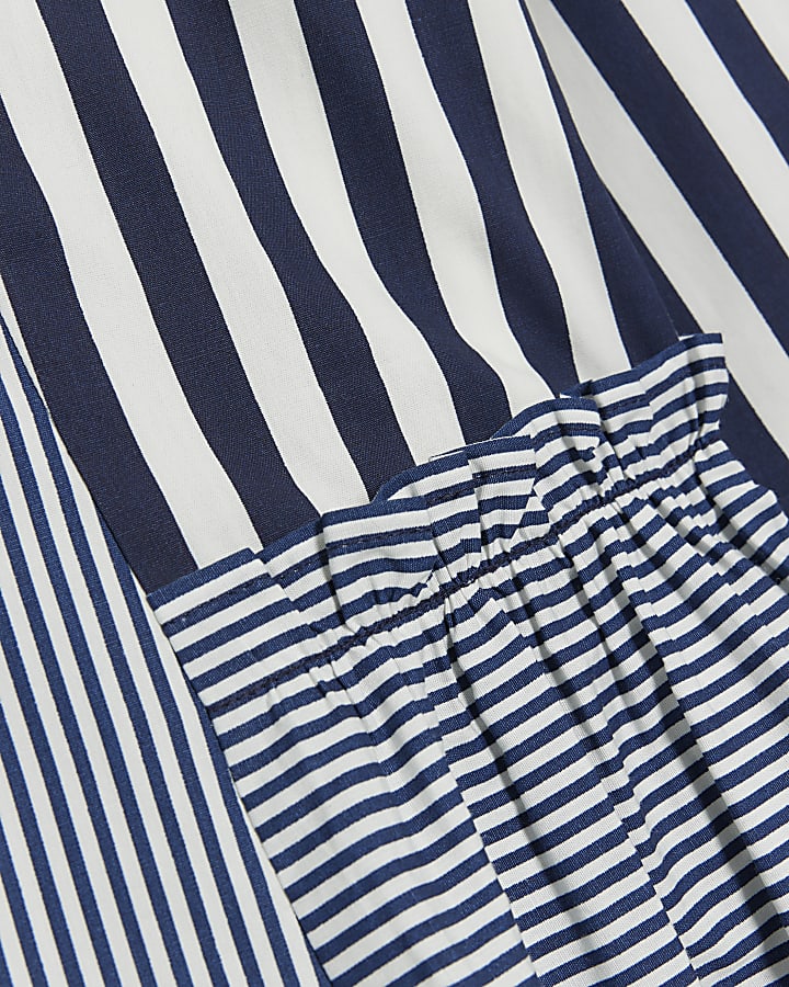 Blue stripe long sleeve mini shirt dress