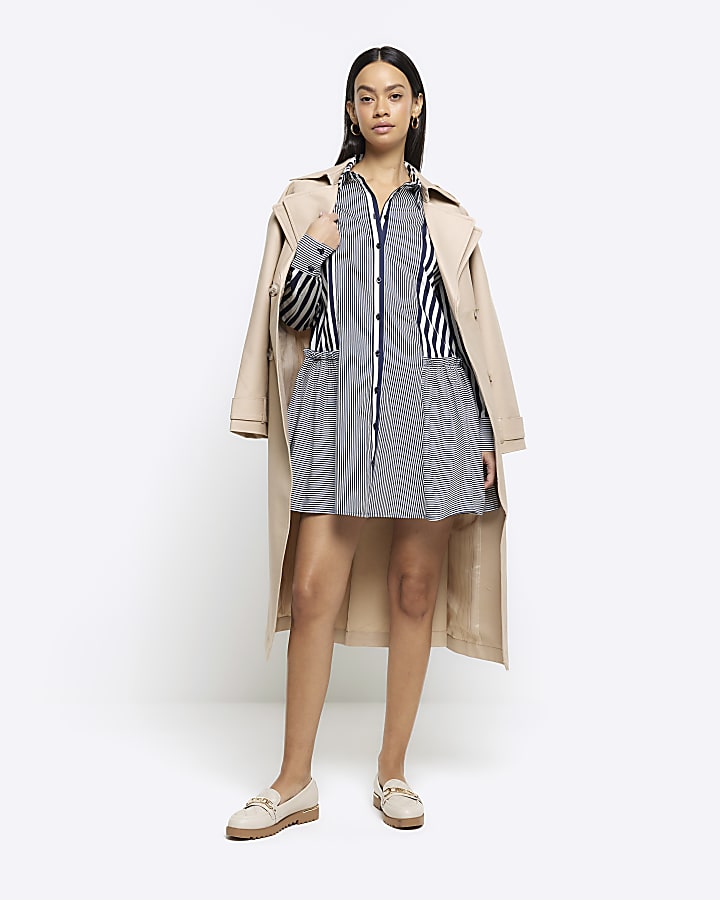 Blue stripe long sleeve mini shirt dress