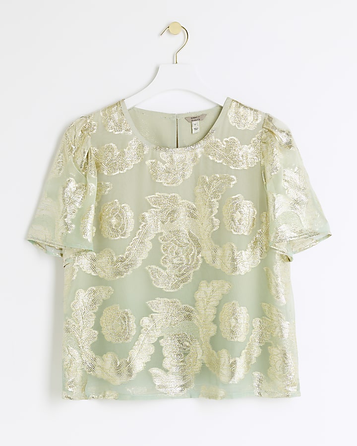 Green glitter floral t-shirt