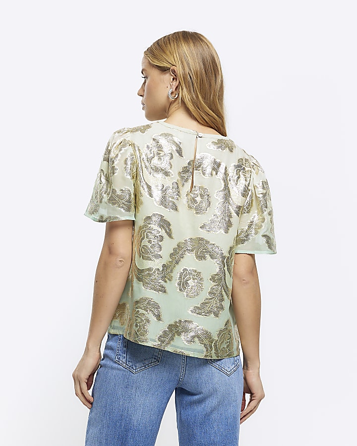 Green glitter floral t-shirt