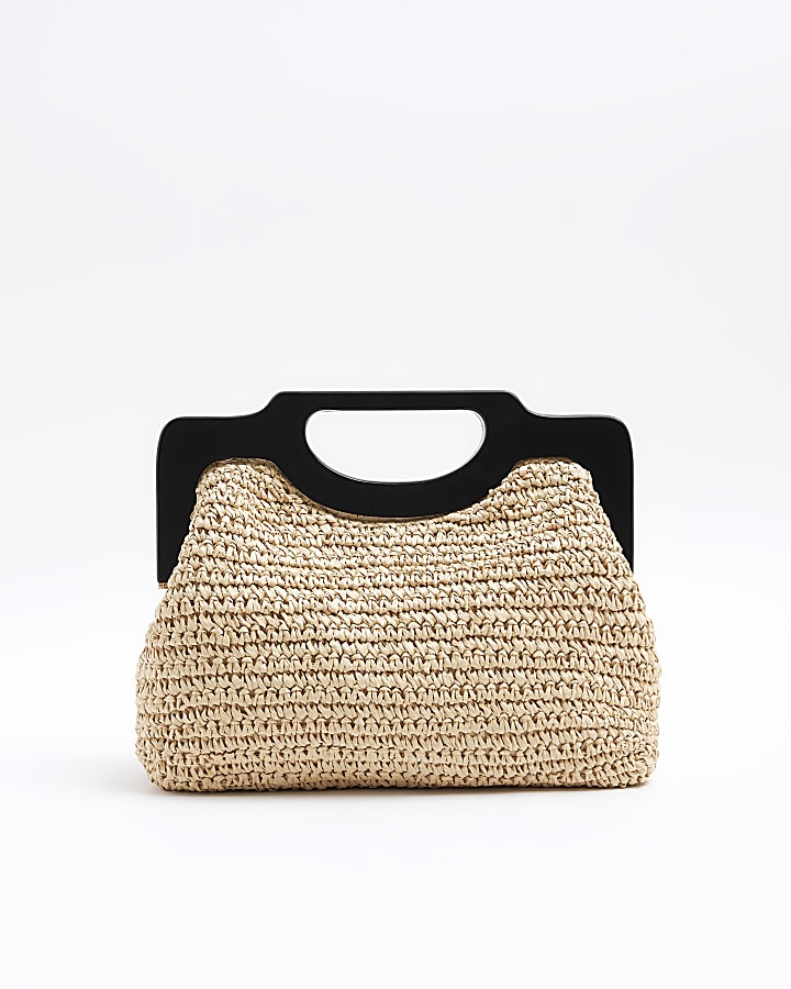 Beige raffia clutch bag