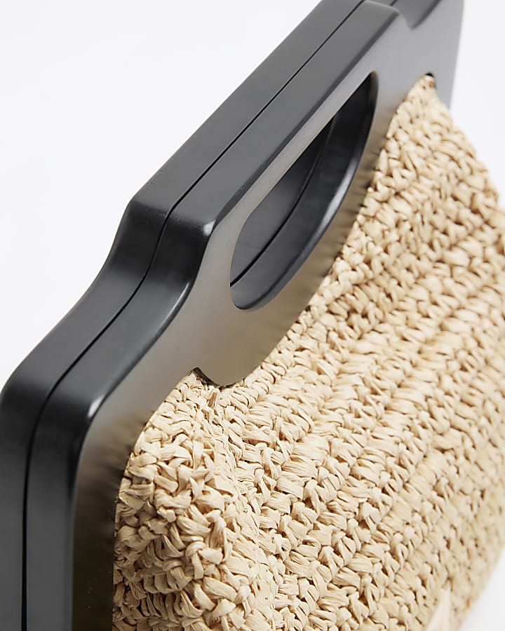 Beige raffia clutch bag