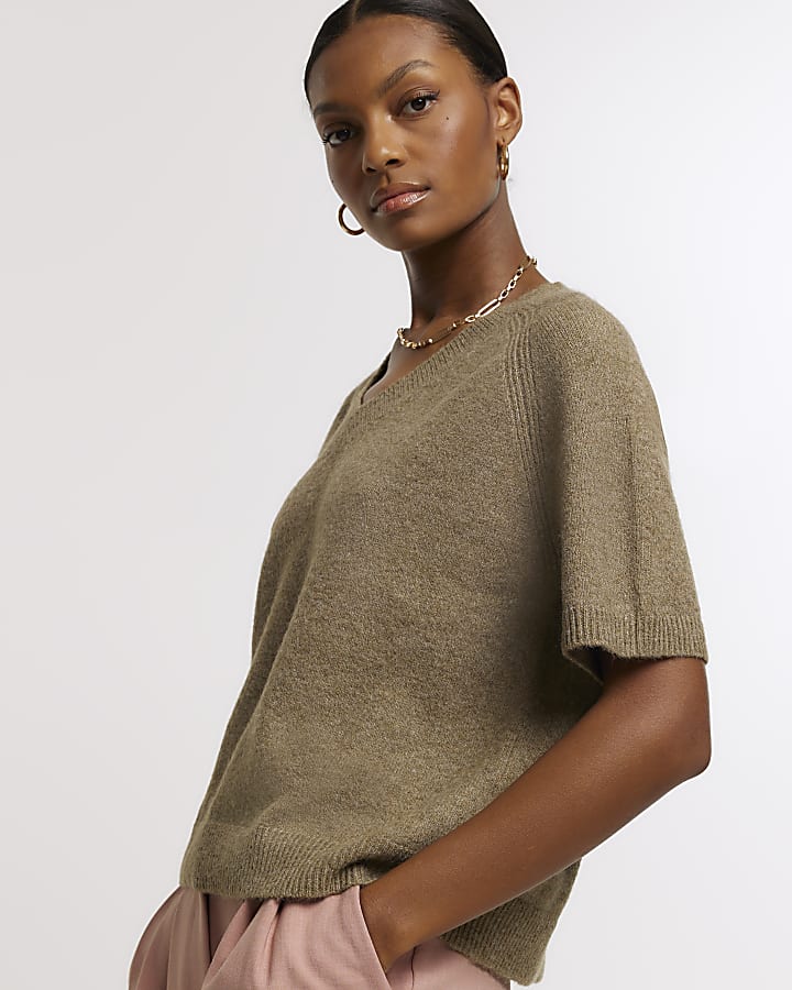 Khaki knit t-shirt