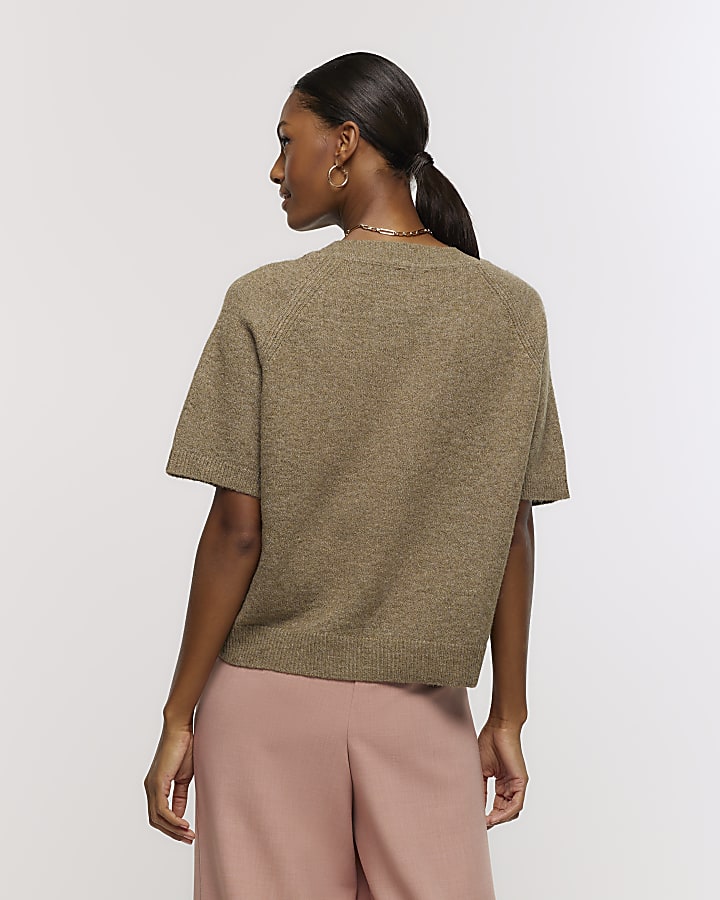 Khaki knit t-shirt
