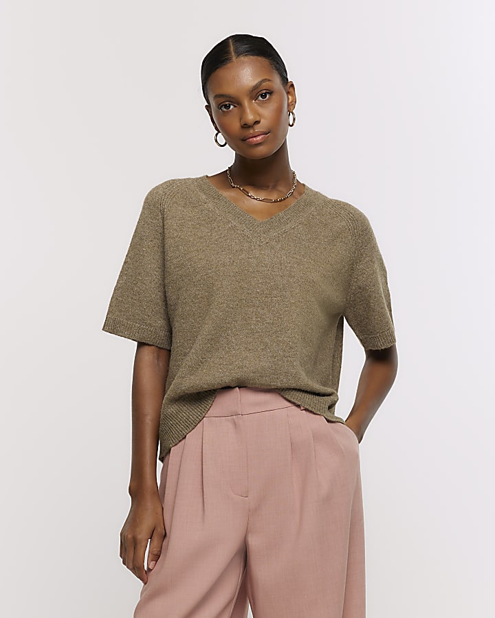 Khaki knit t-shirt