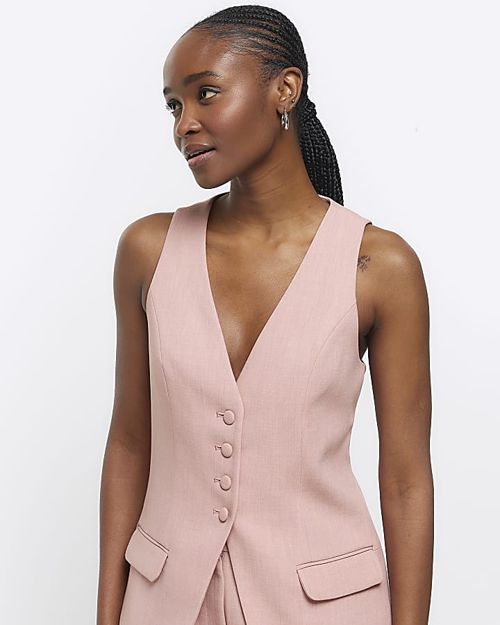 Pink button up longline waistcoat