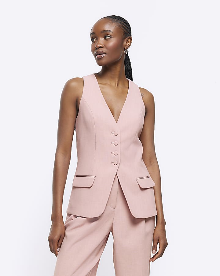 Pink button up longline waistcoat