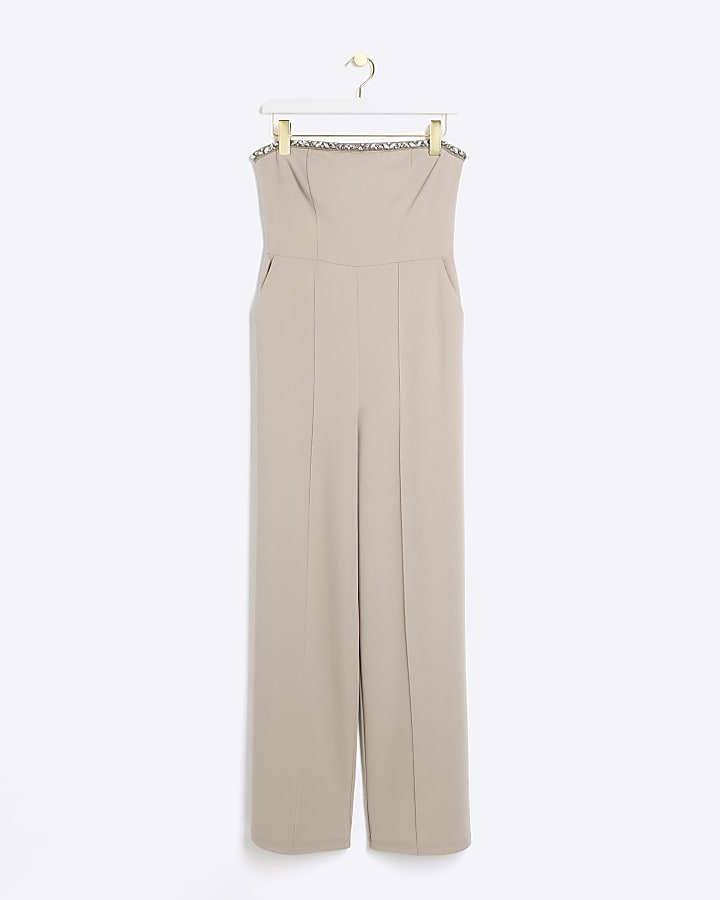Stone diamante bandeau wide leg jumpsuit