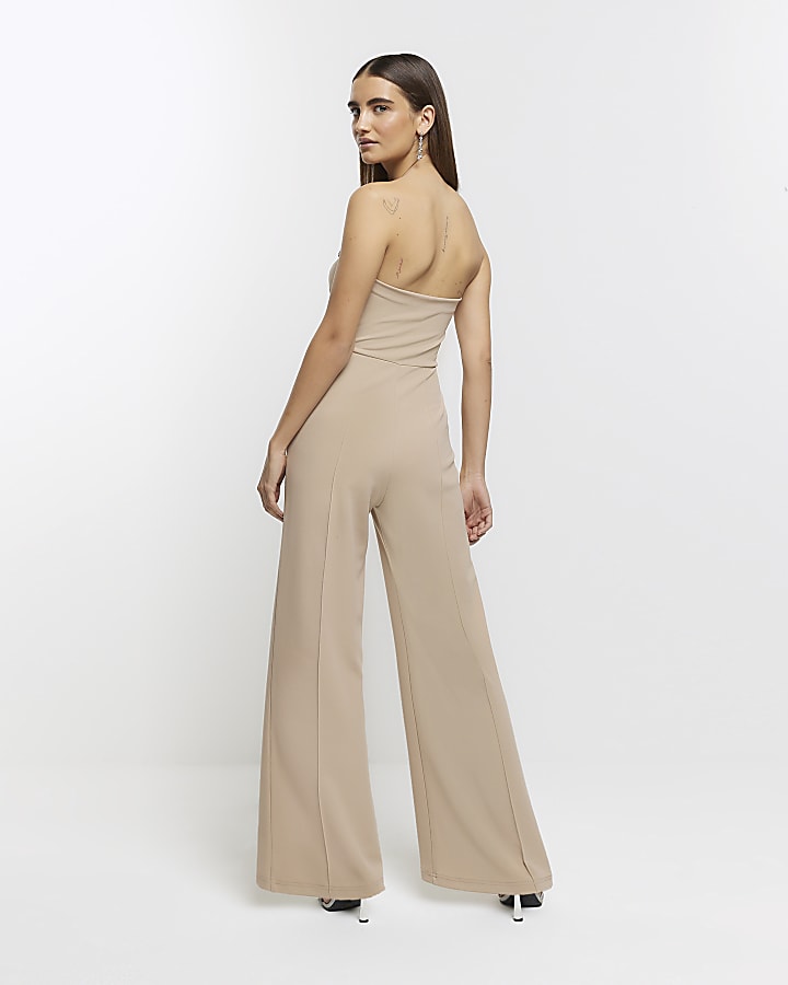 Stone diamante bandeau wide leg jumpsuit