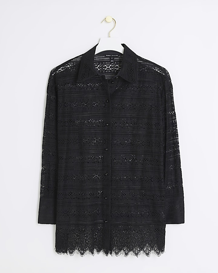 Black lace oversized long sleeve shirt