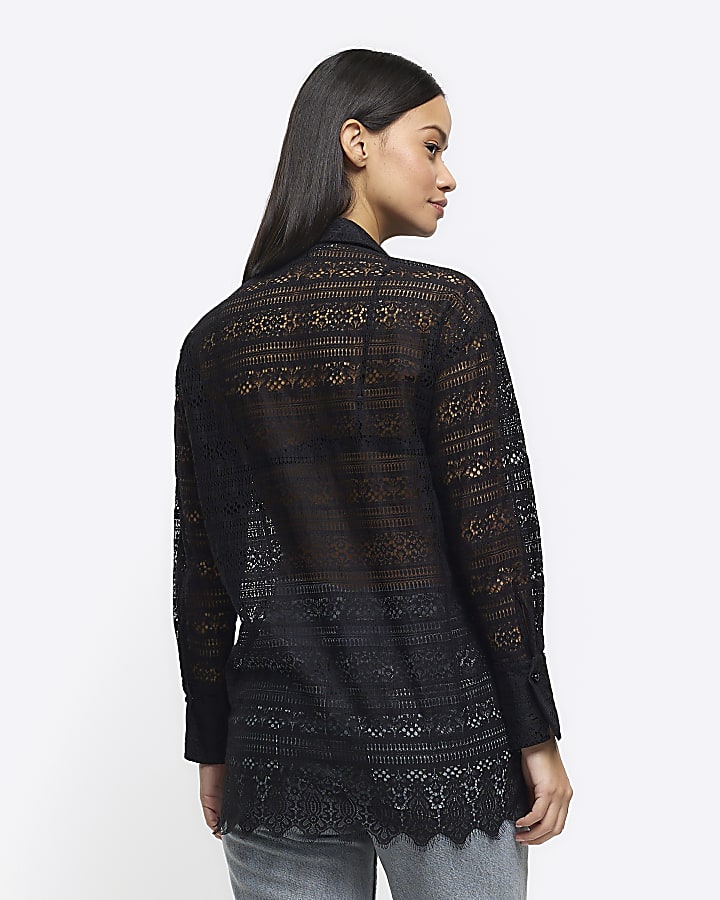 Black lace oversized long sleeve shirt