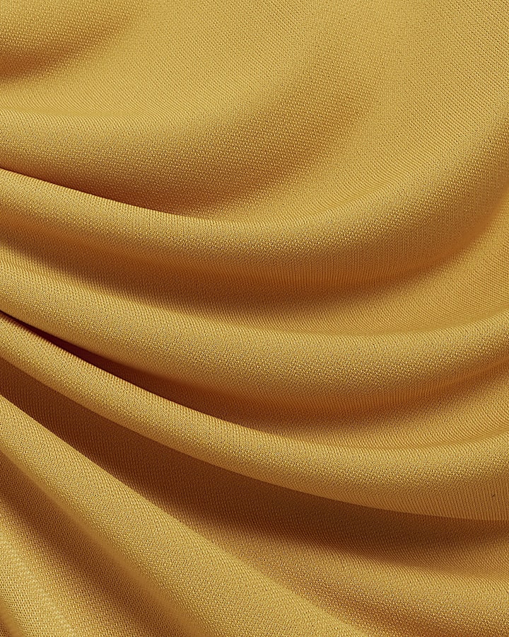 Yellow drape detail bodycon midi dress