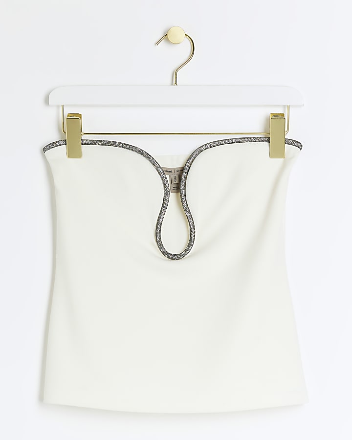 Cream diamante wire bandeau top