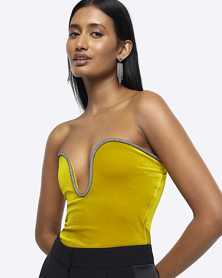 Yellow diamante wire bandeau top