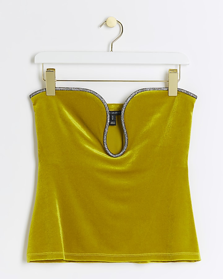 Yellow diamante wire bandeau top