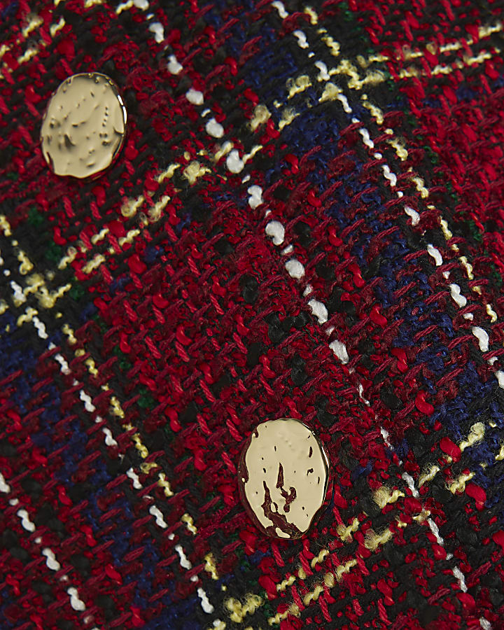 Red boucle check crop jacket