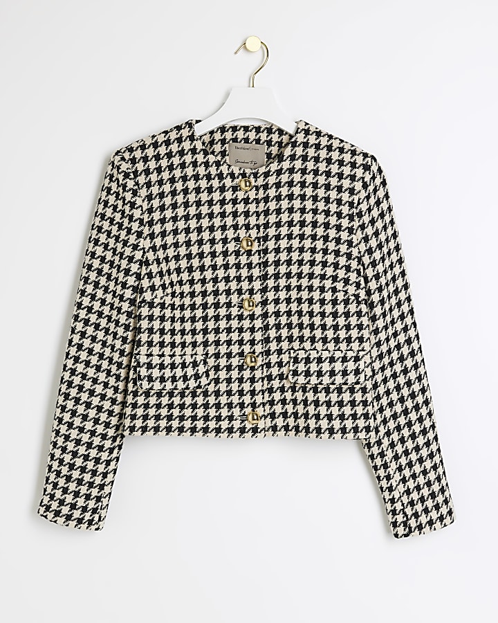 Cream Dogtooth Crop Trophy Jacket