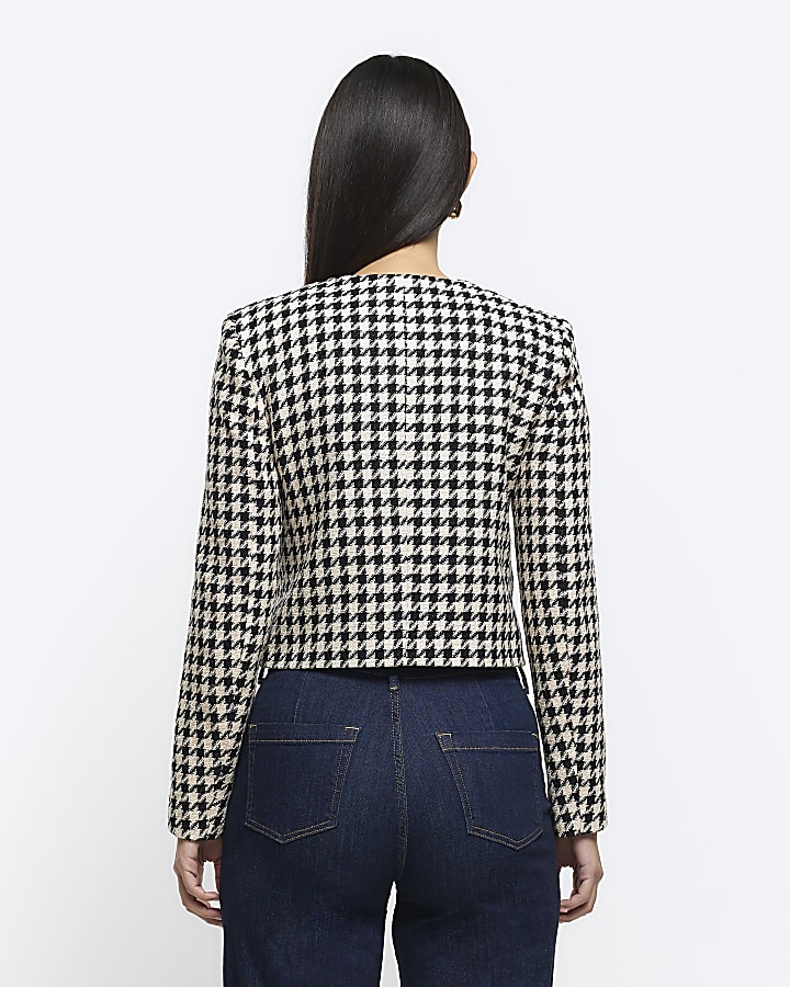 Cream Dogtooth Crop Trophy Jacket