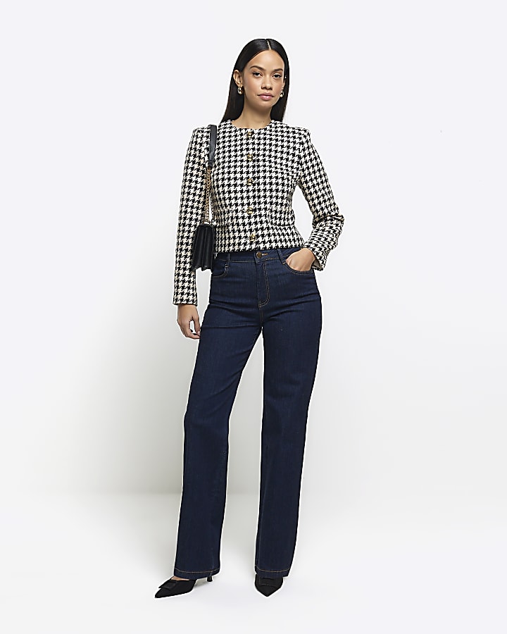 Cream Dogtooth Crop Trophy Jacket