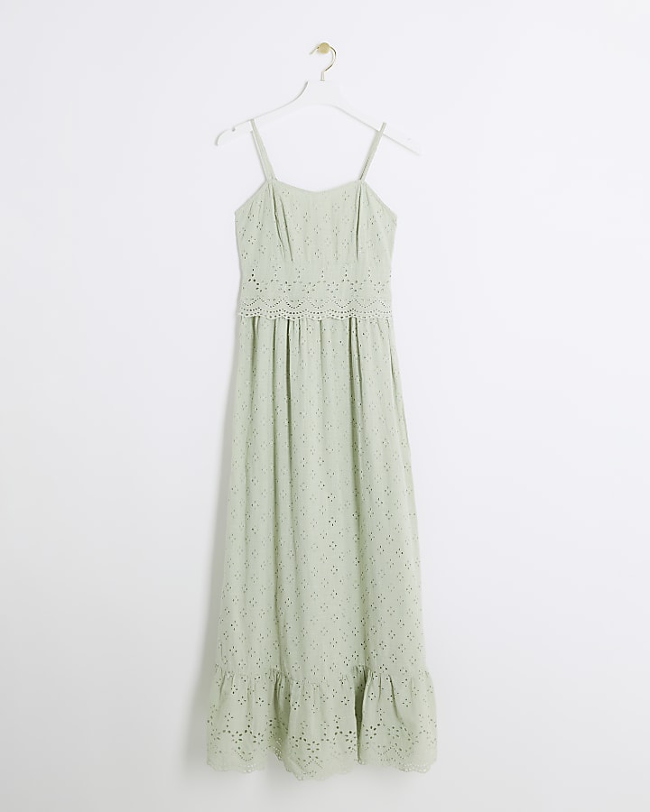 Khaki Broderie Skater Maxi Dress