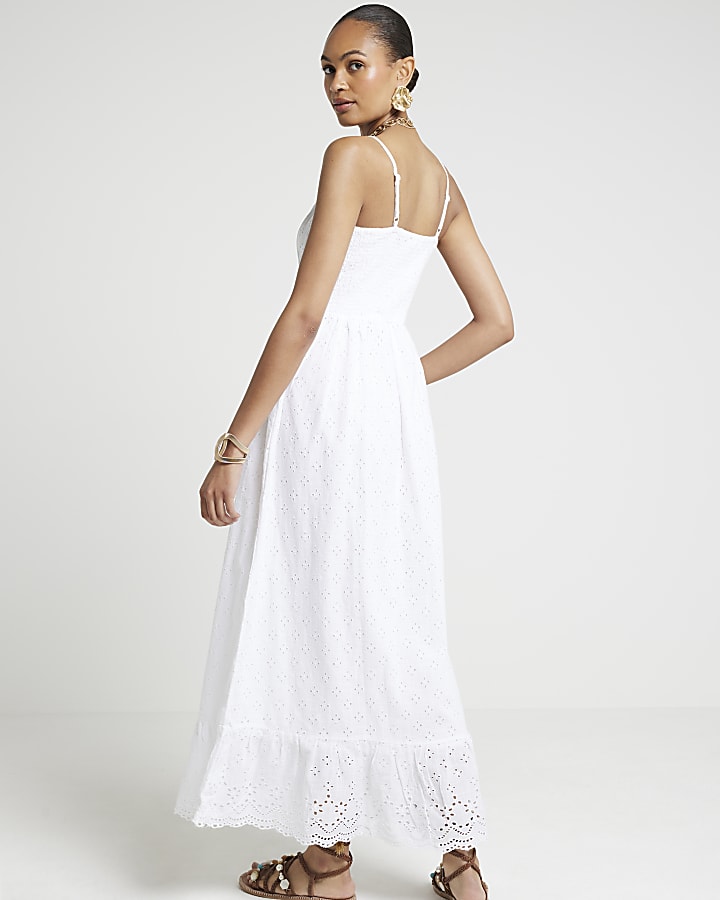 White broderie skater maxi dress