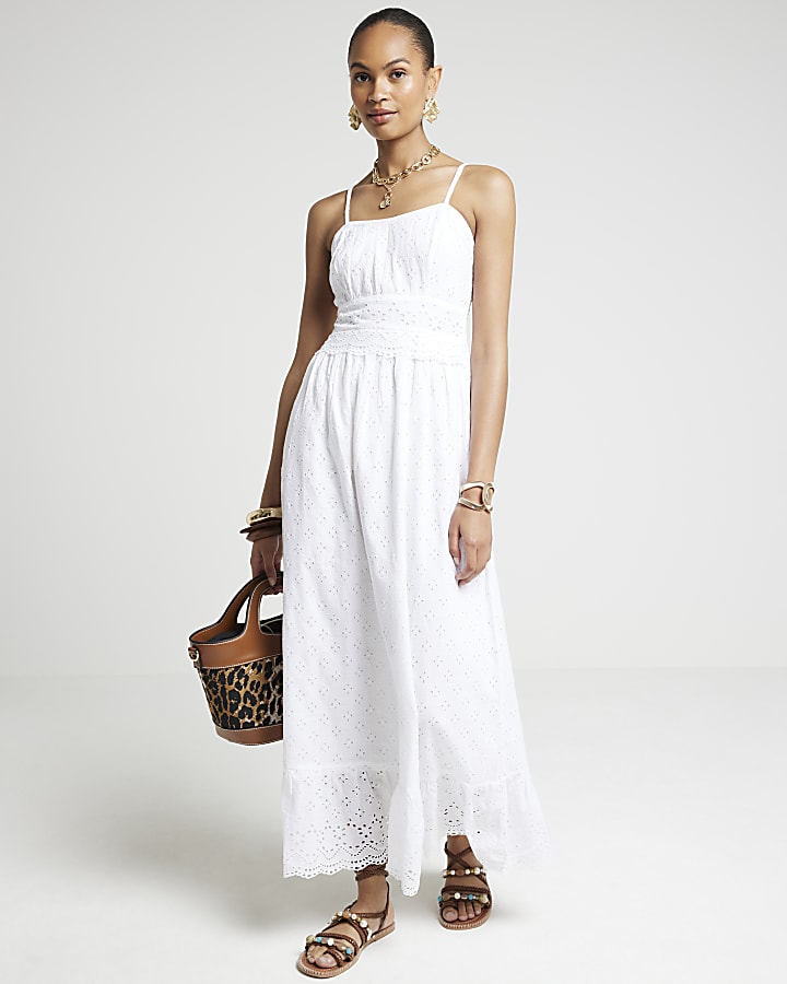 White broderie skater maxi dress