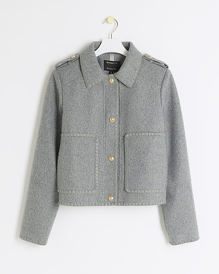 Grey stitch detail collared jacket