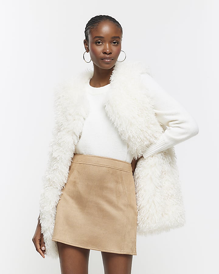 Beige leather skirt river island best sale