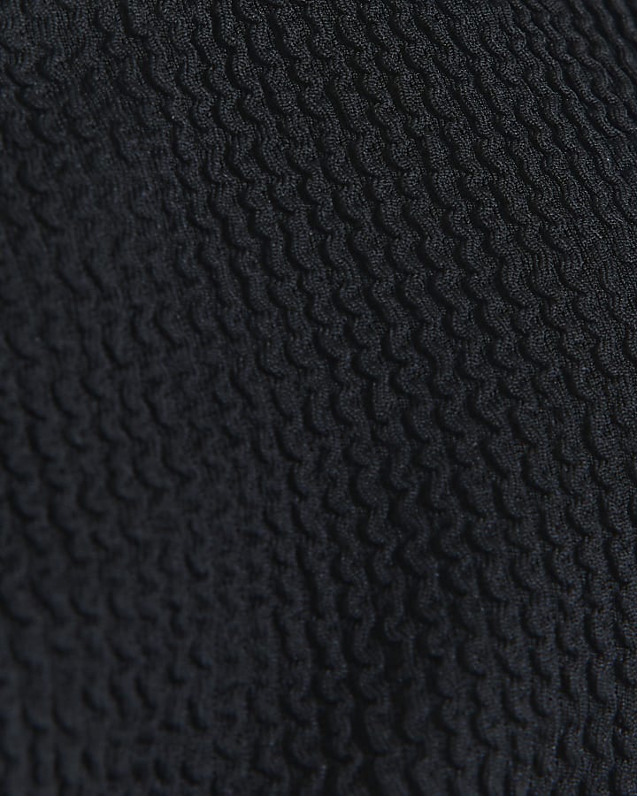 Black crinkle stitched bikini top
